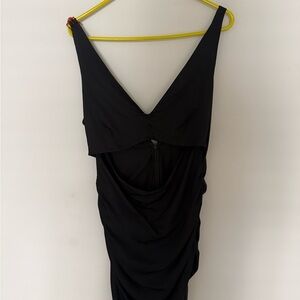 Zara Black Backless Draped V-Neck Dress
